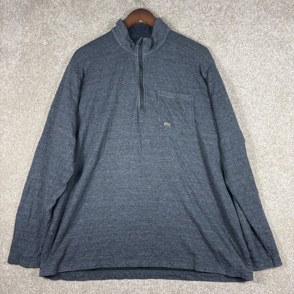 Ariat Rebar Mens XL Charcoal Grey Quarter Zip Pullover Workman Shirt Long Sleeve